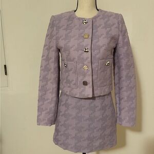 Chic Lavender Houndstooth Skirt Suit